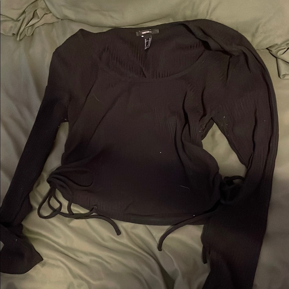 Forever 21 Black Tie Front Fitted Blouse